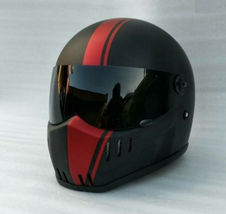 Retro Motorcycle Black Red Helmet with Visor Retro Vintage Custom M L XL - £142.90 GBP