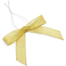 100-Pack Twist Tie Bows, Metallic Gold Pre-Tied Satin Ribbon, 2.5X3 In - £20.77 GBP