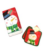 Red Holiday SNOWMAN HAND TOWEL POT HOLDERS Christmas Kitchen Decorations... - £5.24 GBP