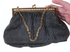 Mid Century Vintage Whiting and Davis Mesh handbag with Rhinestone top - $123.75