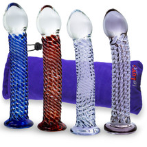 LeLuv Glass Twisted 7 Inch Textured Shaft Standing Dildo - £19.16 GBP+