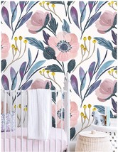 Haokhome 93019 Floral Peel And Stick Wallpaper Removable Pink/Blue/Yellow Vinyl - £28.76 GBP