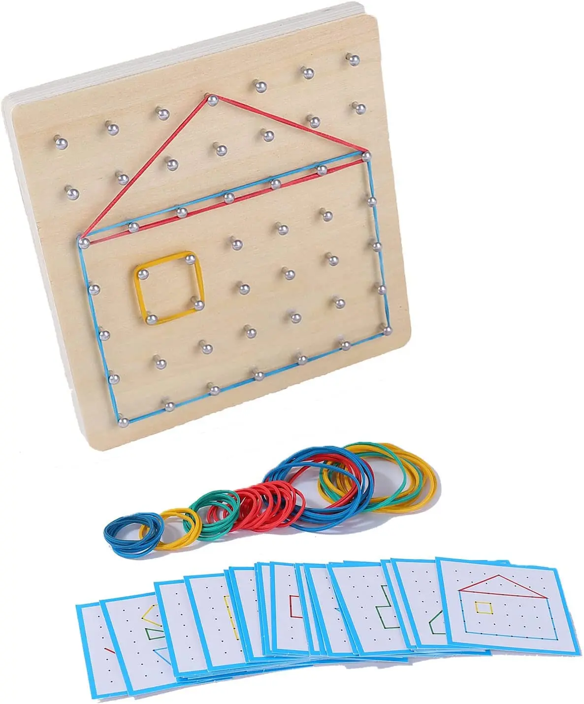 Montessori Baby Creative Toy Geometric Shape Rubber Band Nailboard Game - £12.58 GBP