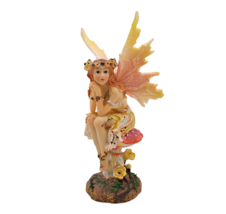 Fairy Figurine On Mushroom Garden Floral Glitter Auburn Hair Resin Fantasy Angel - £21.56 GBP