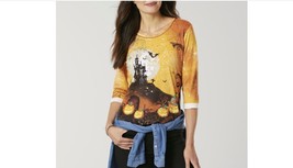 halloween shirt with house, pumpkins, and bats, size XL - £14.94 GBP