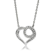 Vintage Hollow Heart CZ Rhodium Plated Fashion Necklace Valentine Day Gifts 16&quot; - £61.10 GBP