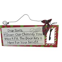 Christmas Wooden Hanging Sign “Dear Santa” Key for Door Red Green Dots 1... - $14.11