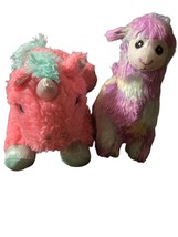 Hug Fun Pink Glitter Unicorn & Tie Dye Llama Purple Blue Hugfun Stuffed Toy Lot - $9.85