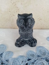 Vintage Hand Carved Soapstone Owl Perched on a Log 1972 Aardvark of Canada Black - £20.76 GBP