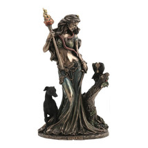 Hecate Hekate Greek Goddess of Magic with Torch and Dog Statue Cold Cast Bronze - £71.96 GBP