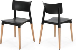 Isabel Modern Dining Chair, Black And Natural, Set Of 2, Beech Wood Legs. - $133.92