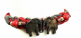 Red &amp; Gold Metal Braided Cloth Elephant Carolyn Tanner Vintage Adjustabl... - $28.71