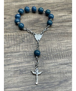 Blue Beaded Silver Tone Rosary Catholic Religious Cross Crucifix KG JD - $13.56 CAD