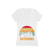 Women&#39;s Deep V-Neck Cotton T Shirt Retro Sunset Mountain Graphic Casual Tee - £17.26 GBP+