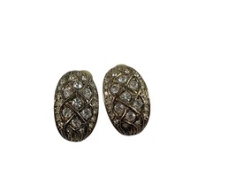 Vintage Clip One Silver Tone Rhinestones Earrings Domed Formal Dressy - £27.69 GBP
