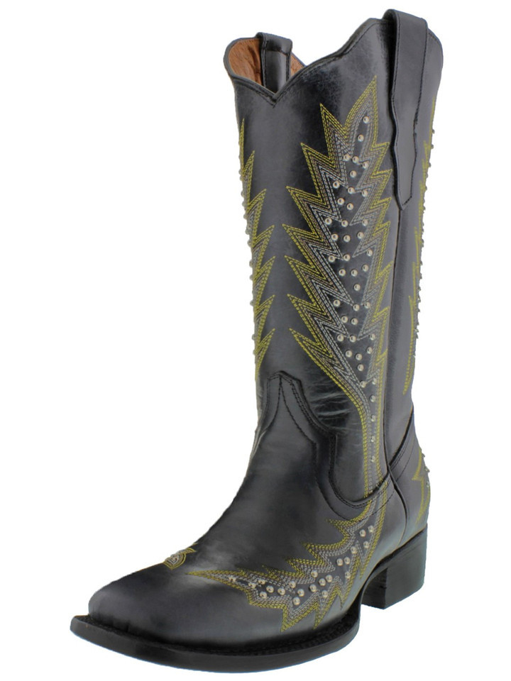 Womens Western Rodeo Boots Black Leather Silver Studded Size 5-6, 8.5, 9... - $71.99