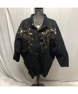 Pado California Embellished Black Denim Jacket Womens Medium-Large Vinta... - $53.90