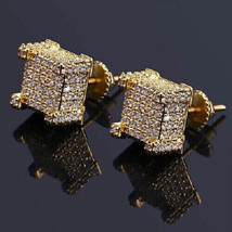 2Ct t Cubic Zircon Cluster Men&#39;s Stud Earrings 14k Yellow Gold Plated-925 Silver - £82.00 GBP