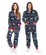 NEW Tipsy Elves Unisex Fair Isle Blue Jumpsuit Christmas Reindeer Fleece... - $26.78