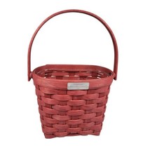 Longaberger Rare Retired 2005 Bold Red Basket Signed By 4 Family Members Silver - $121.53