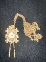 Lindenwold Vtg Cuckoo Necklace Brooch Watch 14kt GEP Rhinestones - £27.54 GBP