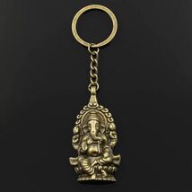 GANESHA KEYCHAIN Hindu Elephant God Bronze Tone Metal Charm Key Chain Ri... - $6.95