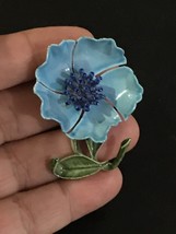 Vintage Enamel Blue Green Flower Beooch - £15.98 GBP