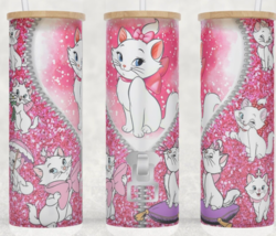 Frosted Glass Marie Aristocats White Kitten Pink Heart Cup Mug Tumbler 25oz - £15.78 GBP