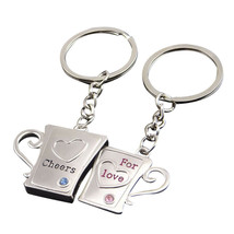 2pcs Pair Couple Keychains Cheers for Love Mugs Cups Pink Blue Queen USA... - $8.00