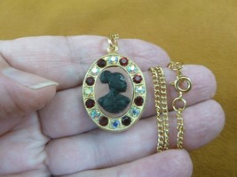 (CA30-130) RARE African American LADY brown + black CAMEO brass pendant necklace - £23.07 GBP
