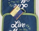 Set of 2 Same Printed Kitchen Pot Holders(7&quot;x7&quot;)LIVE IN THE MOMENT,green... - $7.91