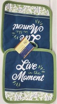 Set of 2 Same Printed Kitchen Pot Holders(7&quot;x7&quot;)LIVE IN THE MOMENT,green back,GR - £6.35 GBP