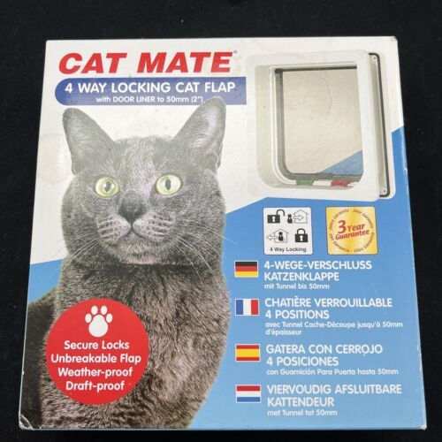 New In Box Cat Mate 4 Way Locking Cat Flap With Door Liner, White - $19.00