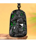 Real Black Jade Mighty Guan Gong Craving Pendant Necklace, Natural Burma... - $101.80