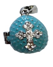 Russian Handmade Faux Pendant, Light Blue w/gem cross, opens to Angel inside - £26.73 GBP