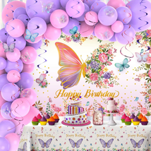 Butterfly Birthday Party Decorations - 109Pcs Pink and Purple Balloons Arch Kit - £27.69 GBP