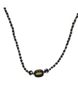 Handcrafted Black &amp; Silver Beaded Necklace With Multicolor Focal Bead Je... - €17,09 EUR