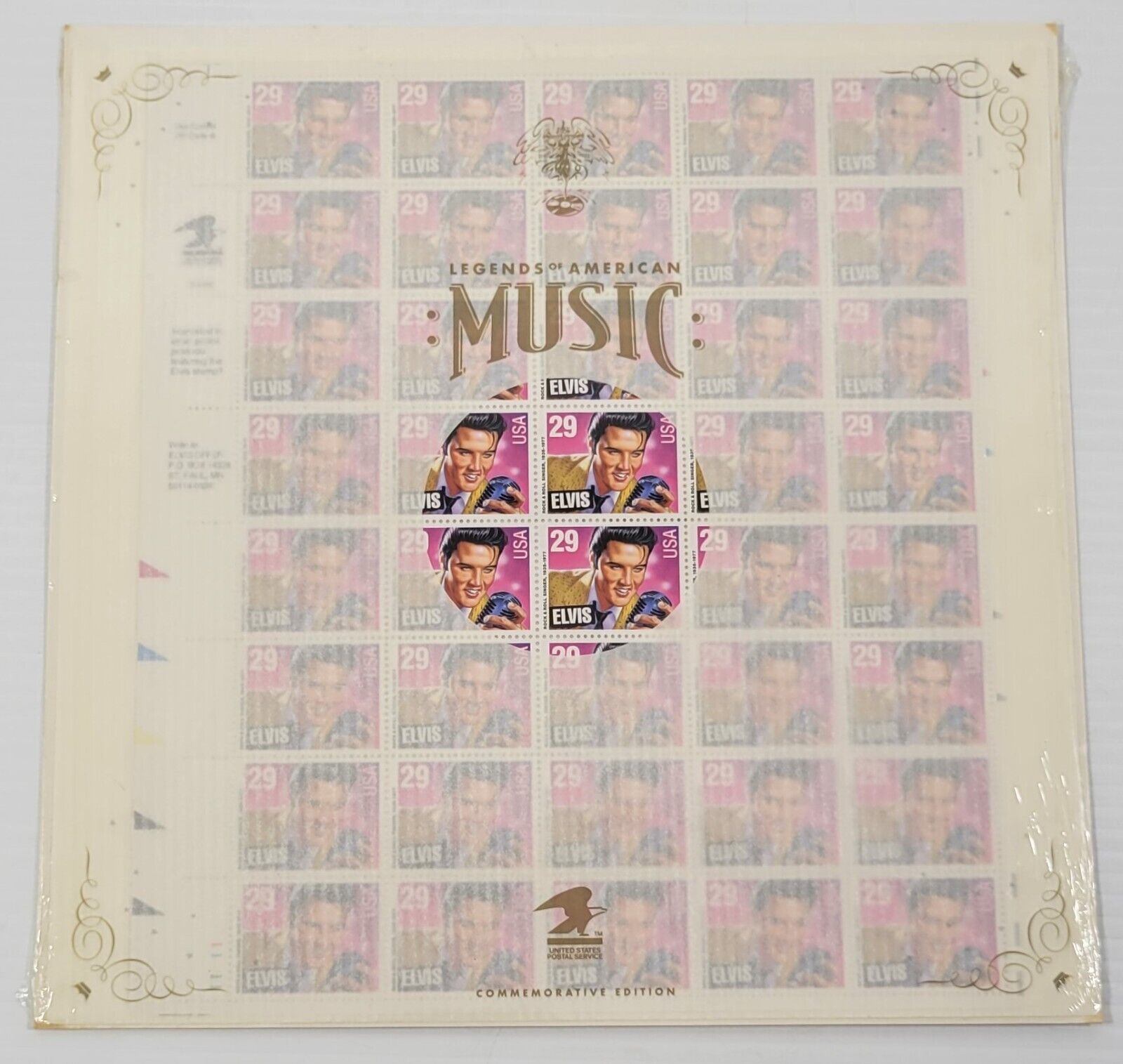 Primary image for *R) 1992 USPS Elvis Presley 29 Cent Commemorative Stamps Saver Sleeve Sheet 40