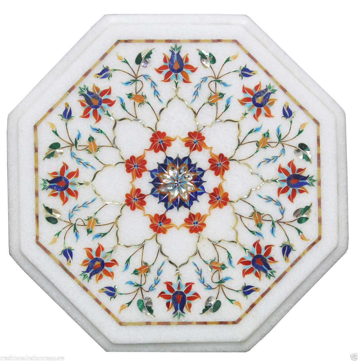 12&quot; White Marble Top Coffee Table, Multi Precious Inlay Floral Arts Hall... - $296.01