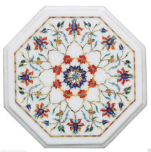 12&quot; White Marble Top Coffee Table, Multi Precious Inlay Floral Arts Hall... - $296.01