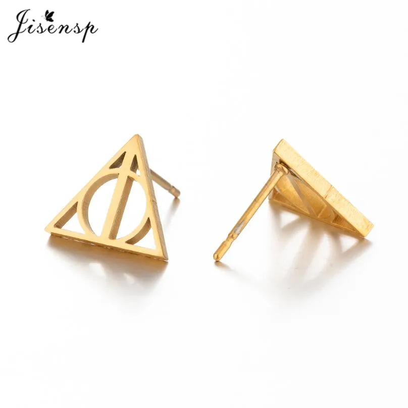Play Jisensp Simple Geometric Deathly Hallows Luna Triangle Stud Earrings for Wo - £23.12 GBP
