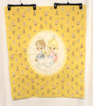Vtg Precious Moments Bunny Print Handmade Infant Quilt 34 X 42 Yellow Classic - £29.49 GBP