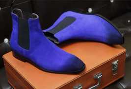 Handmade Men&#39;s Royal Blue Suede Leather Formal &amp; Casual Chelsea Boots- U... - £143.87 GBP