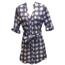 Xtaren Womens Shirt Dress Multicolor Blue Plaid Belted V Neck 3/4 Sleeve... - £9.48 GBP