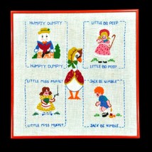 Mother Goose Nursery Rhymes Framed Embroidered Needlepoint 15 x 15 Inch Vintage - £22.57 GBP