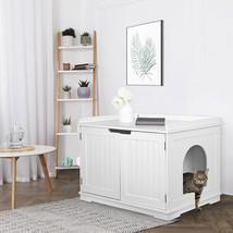 White Cozy Cat House Cat Washing Wooden Litter Box Multi-Use Storage Double Door - £94.09 GBP
