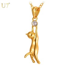 New Necklace Cat Cute Pendant Silver/Gold Jewelry Chain Crystal Charm Fashion - £17.62 GBP