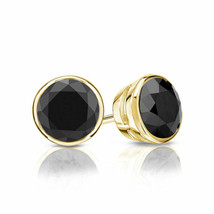 14K Yellow Gold 3.00 CT TDW Black Diamond Round Bezel Push Back Stud Earrings - £208.98 GBP