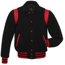 Super Retro Varsity Letterman Baseball Jacket Black Body Red Leather Inserts - £61.25 GBP