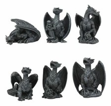 Six Faux Stone Gothic Mini Dragons Statue Set Legends And Fantasy Action Dragons - £35.17 GBP